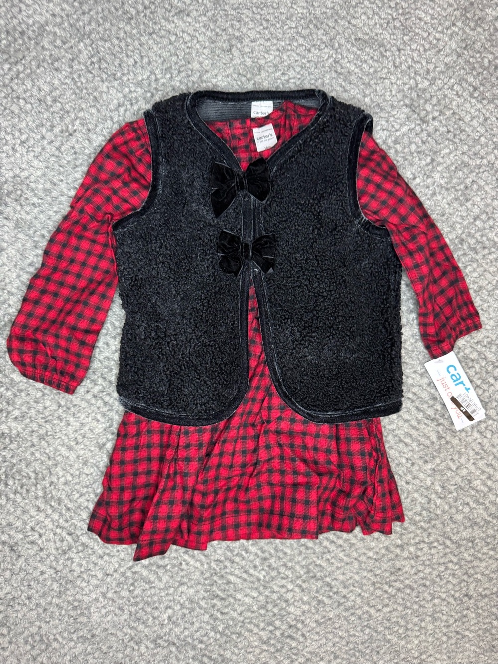 Carter’s Baby Girls 3pc Dress, Vest, & Diaper Cover Outfit - Red/Black 18M NWT